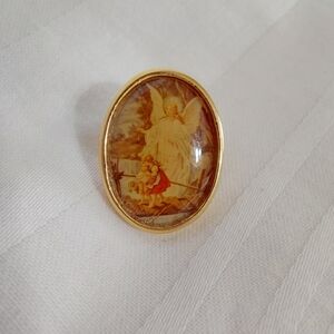 Gold Guardian Angel Children Oval Pin